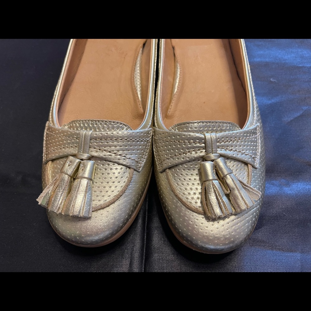 Peter Millar womens loafers flats leather tassel slip on GOLD  size 8.5